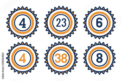 Circular jagged edge vector badge designs featuring various bold numbers