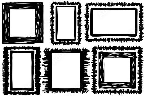 Hand drawn doodle sketch style black ink vector square frames