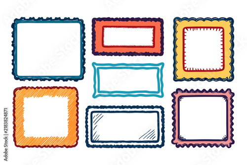 Colorful hand drawn vector frames with unique sketchy artistic borders