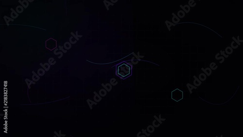 Futuristic Abstract Technology Background with Neon Hexagon Shapes and Cyber Grid