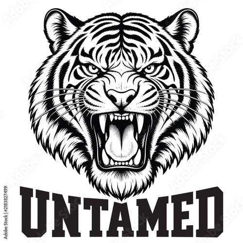 Roaring tiger head black and white vintage vector illustration