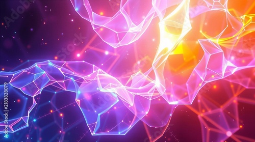 Abstract polygonal network connecting glowing data points