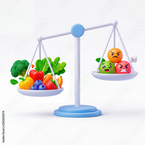 Healthy food balancing good and bad emotions concept