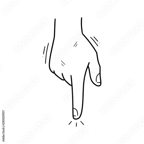 Simple hand-drawn illustration of a hand pointing downward with the index finger extended, isolated on a white background.