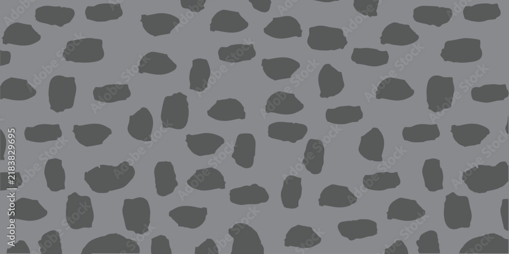 Naklejka premium Abstract seamless pattern with dark grey hand drawn brush strokes or pebble shapes on light grey background.