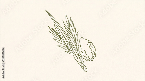 Minimalist Line Art Etrog and Lulav Sukkot Festival Illustration Aesthetic Botanical Drawing Jewish Holiday Symbolism Traditional Religious Celebration Ceremony Concept Simple Elegant Festive Graphic
