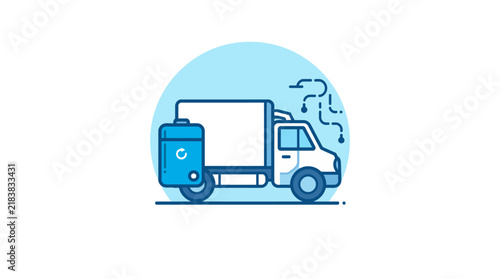 Commercial cargo truck with logistics delivery container.