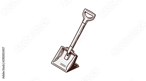 Hand drawn garden shovel tool line art