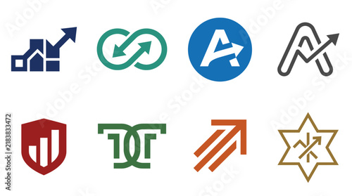 Set of eight business and financial growth logo icons