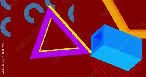 Geometrical graphic retro theme background animation with place for text. Minimal geometric elements frame video. Vintage abstract shapes for advertising.