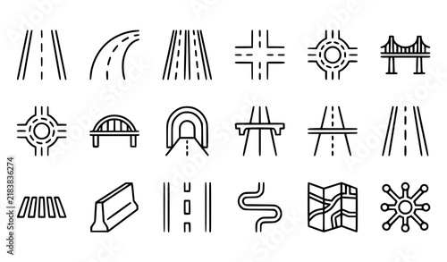 Foto Road Infrastructure Editable Stroke Black Vector Line Icon Set Isolated on White