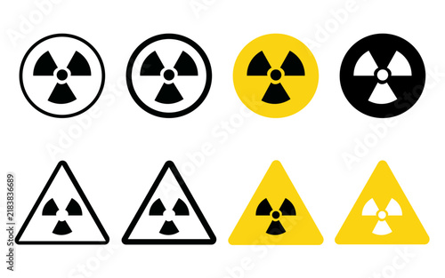Foto Set of radiation hazard warning signs and icons, radioactive symbols in circular