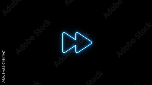 A glowing blue neon fast forward symbol, consisting of two triangular arrows pointing to the right, against a solid dark black background