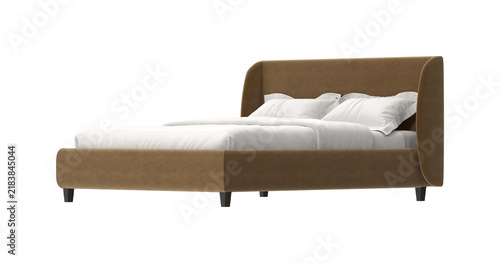 Bild auf Leinwand Modern upholstered bed with a curved headboard and clean lines