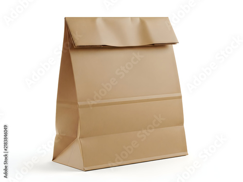 Empty brown paper bag for food or shopping isolated on white background