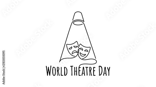 World Theatre Day logo with masks and spotlight.