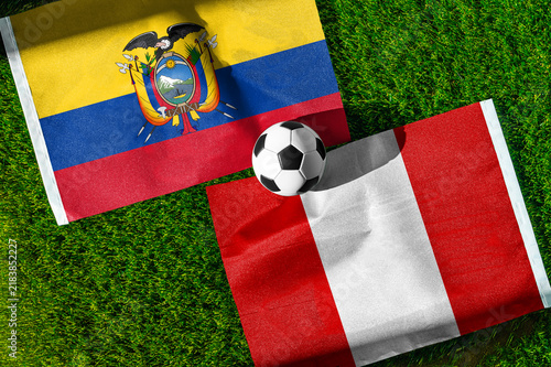 Fotografie Ecuador vs Peru soccer and football match background concept displaying national