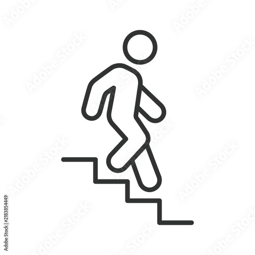 Underground pedestrian passage with person descending stairs, icon in line design. underground pedestrian passage, person descending stairs on white background vector. Editable stroke icon.