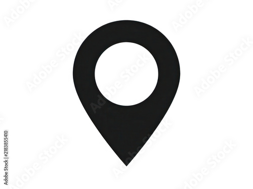 Simple black location pin icon with shadow isolated on transparent background