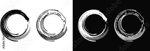 Abstract Zen Enso Circle Brush Frame Vector Set Isolated on Black and White Backgrounds for Creative Art Design