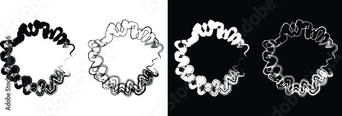 Abstract Squiggle Curly Loop Circle Frame Vector Set Isolated on Black and White Backgrounds for Creative Art Elements