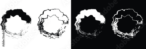 Abstract Grunge Wavy Brush Circle Frame Vector Set Isolated on Black and White Backgrounds for Artistic Graphic Design