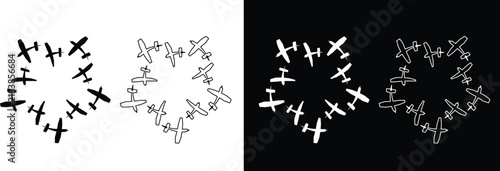 Airplane Star Frame Silhouette Vector Set Isolated on Black and White Backgrounds for Travel, Aviation, and Creative Design Projects