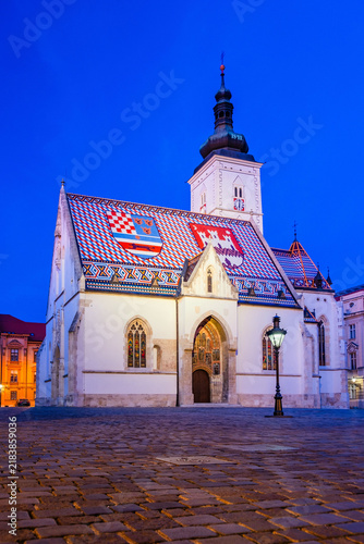 St Mark's church at twilight on Upper Town in Zagreb, Croatia
