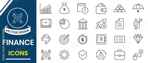 Finance icon set. Line icon of income, salary, money, business and others. Outline icon of audit, money, financing, paycheck, growth, profit, and finance. Vector illustration.