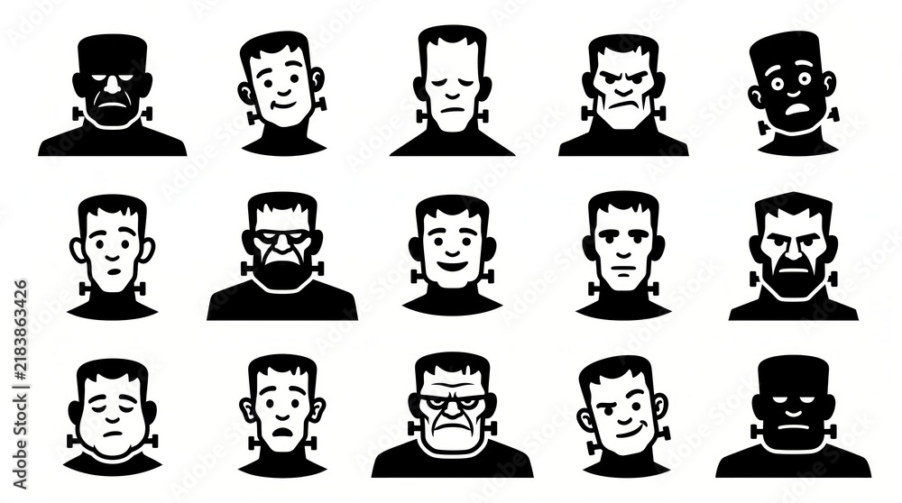 Fototapeta premium Frightened and surprised frankenstein monster faces isolated on white background