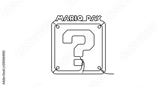 Minimalist one line art mystery block for Mario Day.