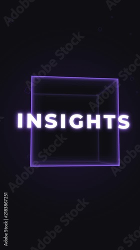 Neon Wireframe Rotating 3D Cube Insights Text Business Data Visualization