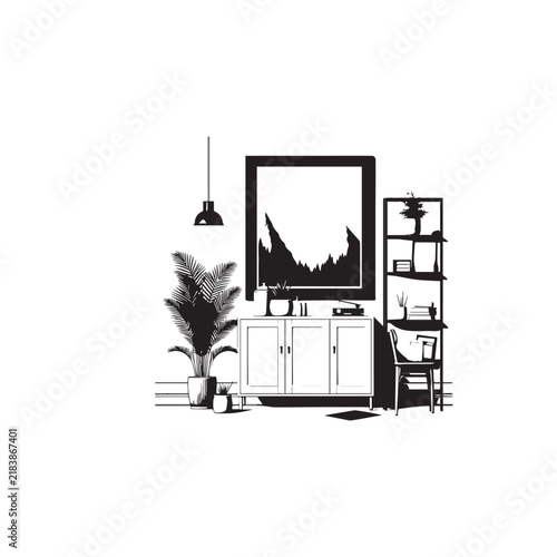 Mockup Frame on Cabinet Black and White Vector Illustration
Picture Frame on Cabinet Silhouette Set Vector Art
Wall Frame Cabinet Mockup Black White Illustration