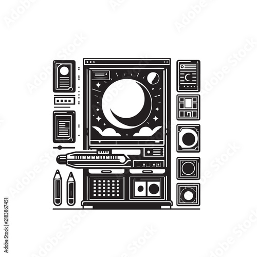 Mockup Frame on Cabinet Black and White Vector Illustration
Picture Frame on Cabinet Silhouette Set Vector Art
Wall Frame Cabinet Mockup Black White Illustration