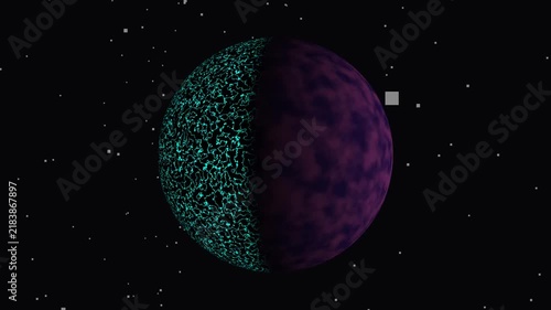 Sci-Fi Presentation Planet Sphere With Cyan Glowing Veins And Purple Texture