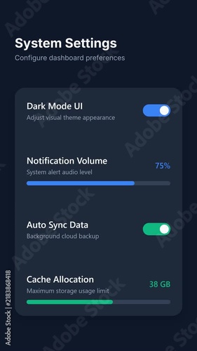 Software Interface Dashboard UI Mockup With Toggle And Slider