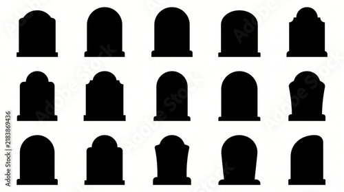 Black silhouette gravestone icons set isolated on white background