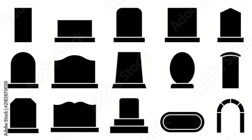 Variety of gravestone and monument shapes illustration isolated on white background
