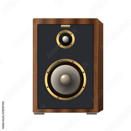 Cuadro en lienzo Retro walnut wood bookshelf speaker with cream cone woofer and gold trim