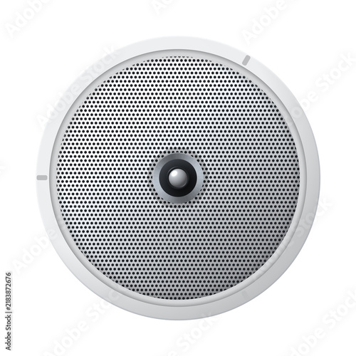 Fotografía Round flush mount ceiling speaker with white bezel and perforated grille