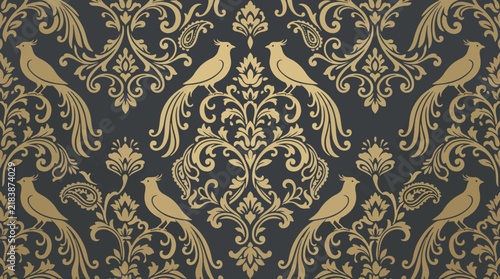Decorative Floral Flock Damask Background with Rich Botanical Ornament and Timeless Elegance