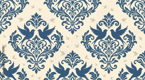 Elegant Botanical Flock Damask Pattern Background for Refined Wallpaper Textile and Craft Designs