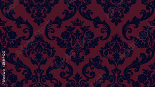 Sophisticated Ornamental Botanical Flock Damask Background for Elegant Interior Surface Designs