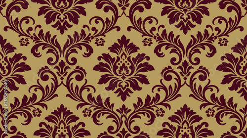 Traditional Botanical Flock Damask Wallpaper Background Featuring Elegant Floral Decorative Motifs