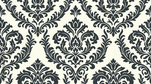 Vintage Inspired Flock Damask Floral Background with Decorative Botanical Elegance and Symmetry