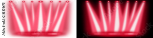 Cuadro en lienzo Intense red stage spotlights casting bright beams of light, dramatic theatrical