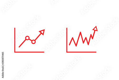 Red line graphs showing business growth and financial success icons on white background.