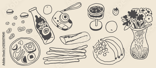 picnic elements in hand drawn style in vector. Element for design advertisement mail posts poster print postcard banner decor backgrounds