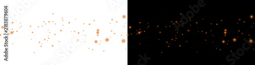 Orange glowing particle stream with floating embers and sparks for abstract fire effect or magical energy background isolated on a transparent background