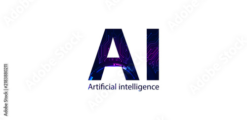 AI artificial intelligence text typography filled with digital circuit pattern. Isolated vector technology concept.